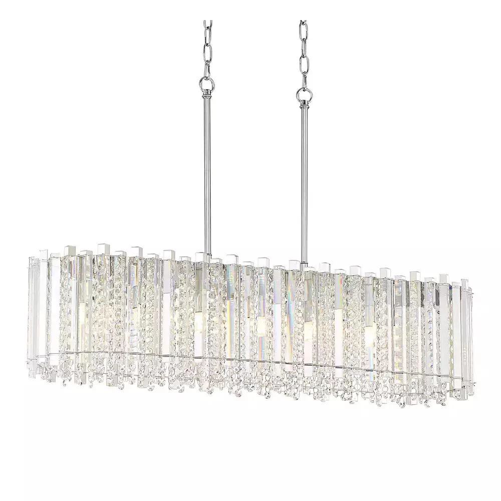 Possini Euro Design Mirabell Chrome Linear Island Pendant Chandelier 34" Wide Modern LED Clear Glass Crystal 6-Light Fixture for Dining Room Kitchen 2