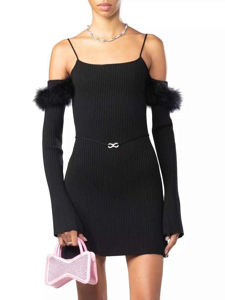 Mach & Mach Feather-Embellished Off-The-Shoulder Minidress