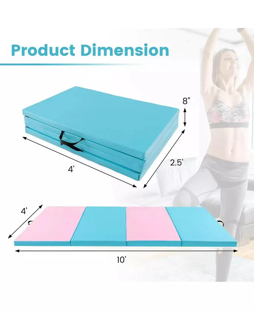 GOUUN 4-Panel PU Leather Folding Exercise Mat with Carrying Handles-Pink 
Blue 7