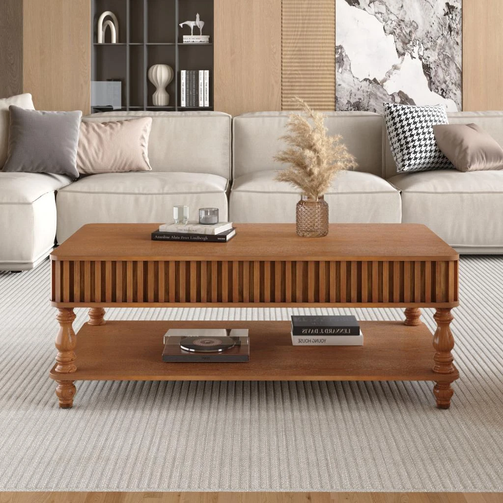 Streamdale Furniture Streamdale Vintage Brown Lift Top Coffee Table - Solid Wood, Tool-Free Assembly 2
