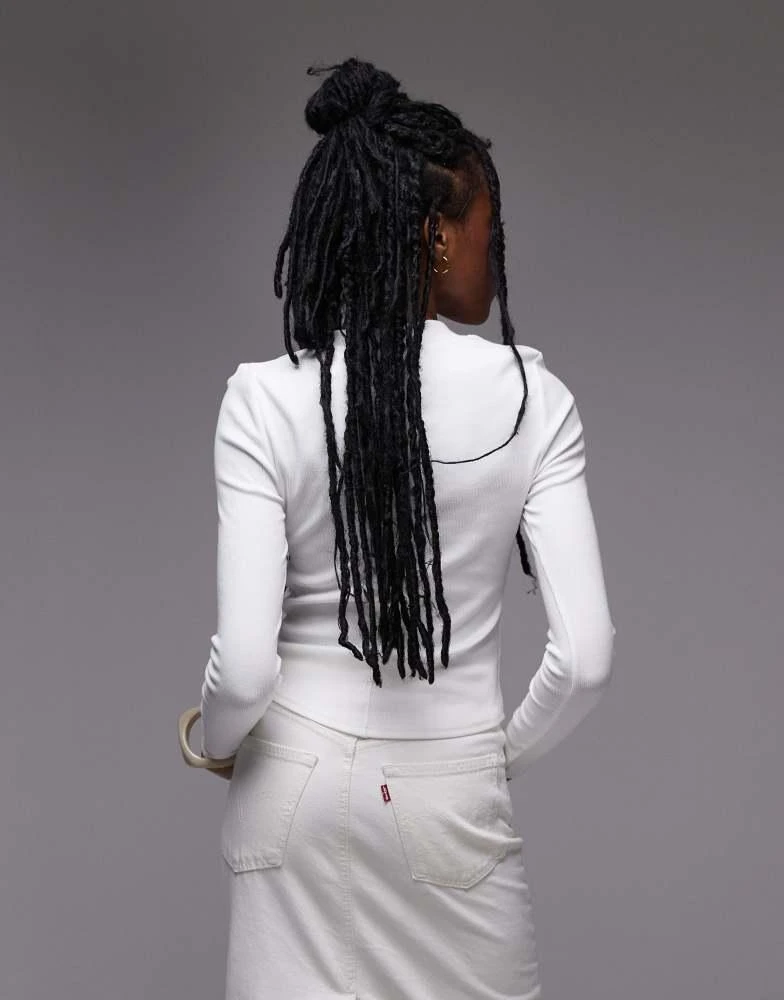 Topshop Topshop rib curve hem long sleeve tee in white 4