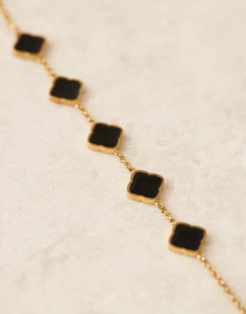 Abbott Lyon Abbott Lyon black enamel clover bracelet in 18k gold plated waterproof stainless steel 3