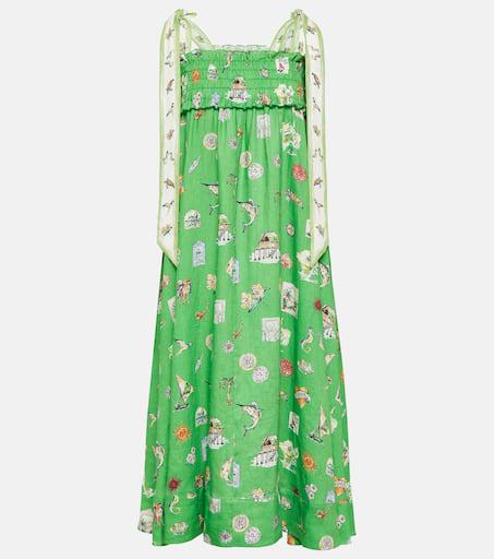 Alémais Shirred printed linen midi dress