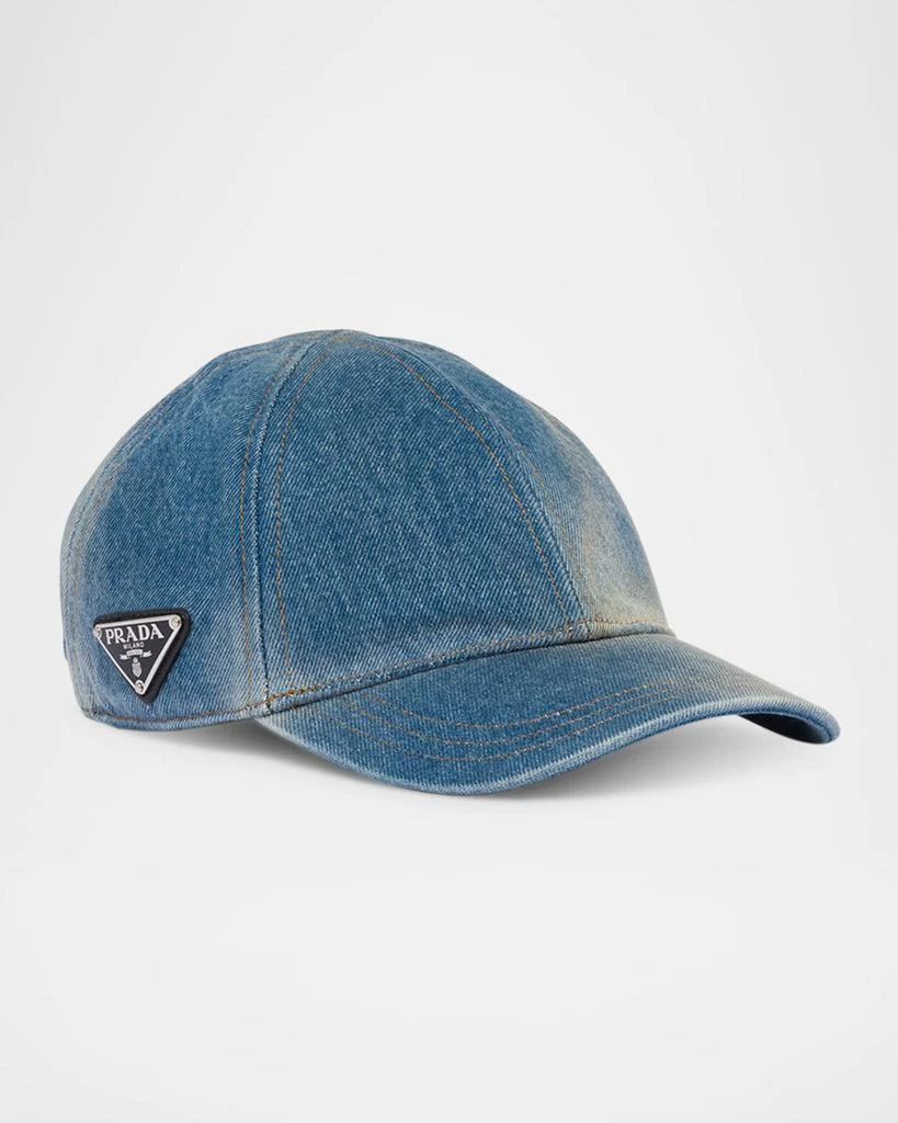 Prada Triangle Logo Denim Baseball Cap - Hats - Free  display picture 2