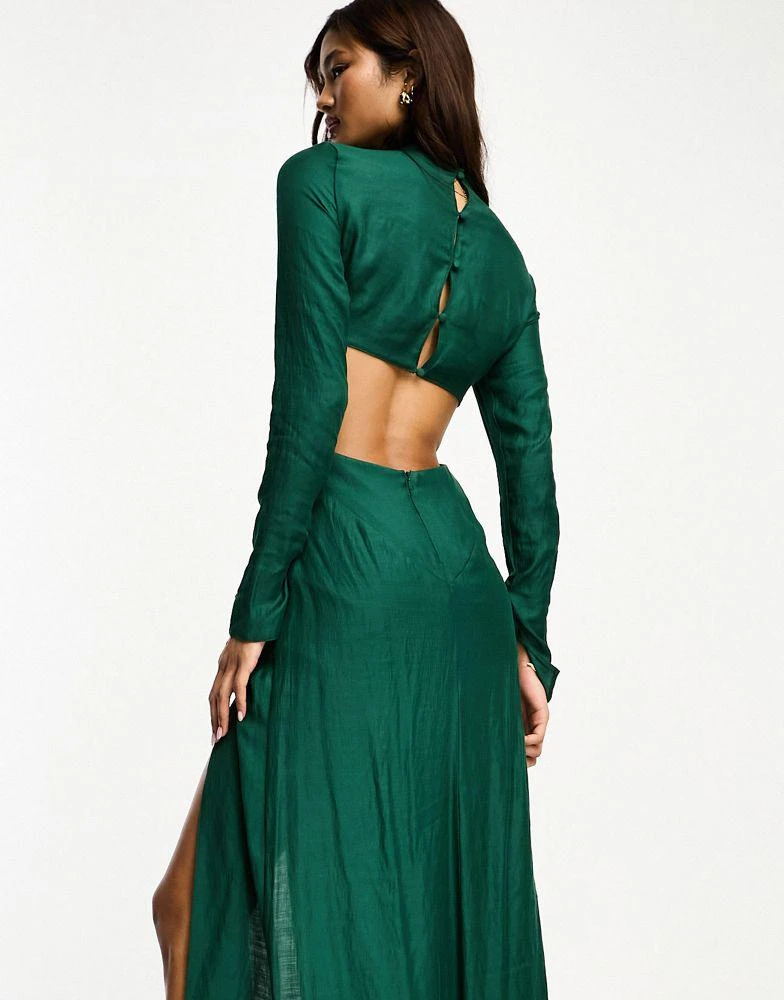 ASOS ASOS DESIGN twist waist maxi dress with high neck in green 2