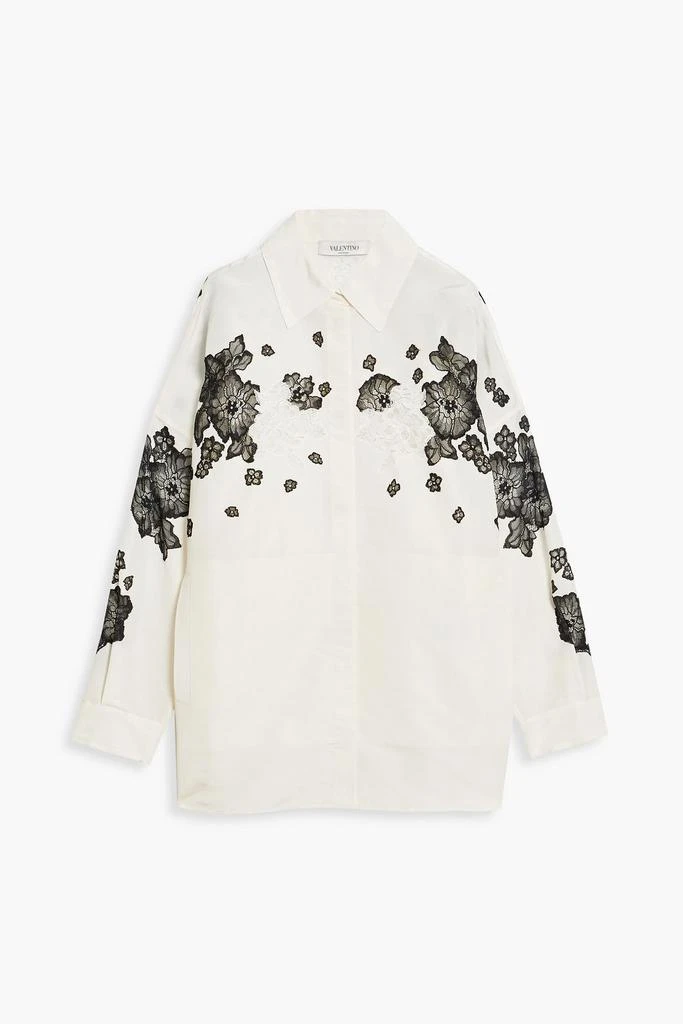 Valentino Lace-trimmed two-tone silk-faille shirt 1