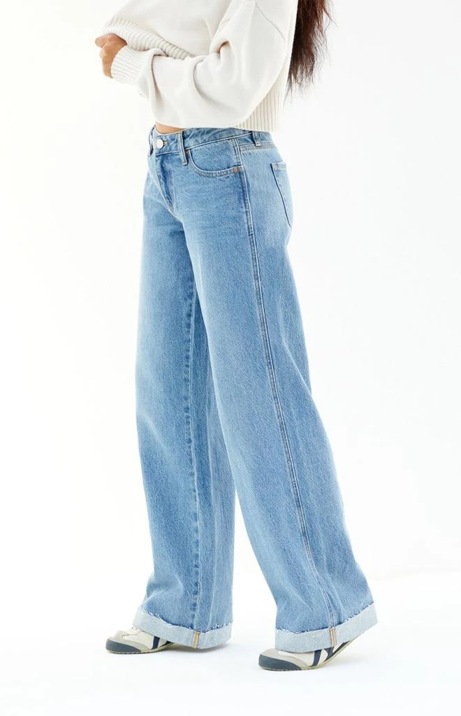 PacSun Casey Medium Indigo Roll Cuff Low Rise Baggy Jeans 3