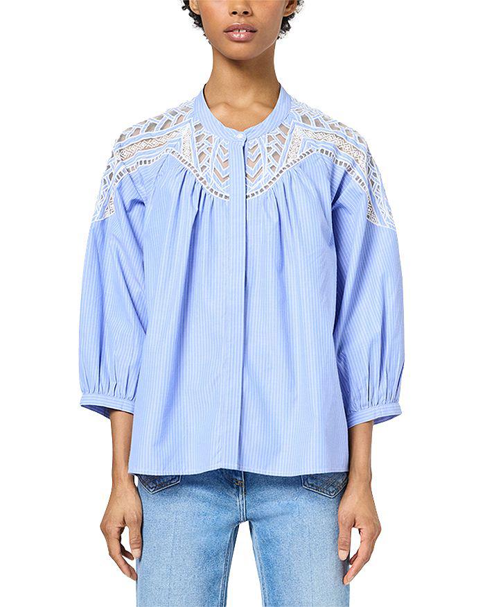 Gerard Darel Uvea Striped Lace Trim Blouse