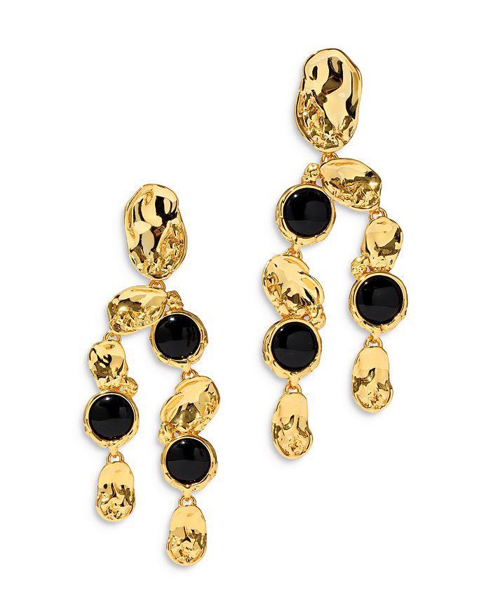 Alexis Bittar Brut Onyx & Hammered Coin Chandelier Earrings in 14K Gold Plated