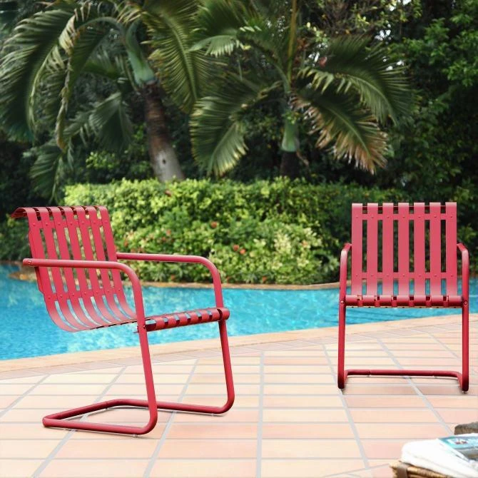 Crosley Crosley Furniture Gracie Retro Metal Outdoor Spring Chair - Coral Red (set Of 2) 1