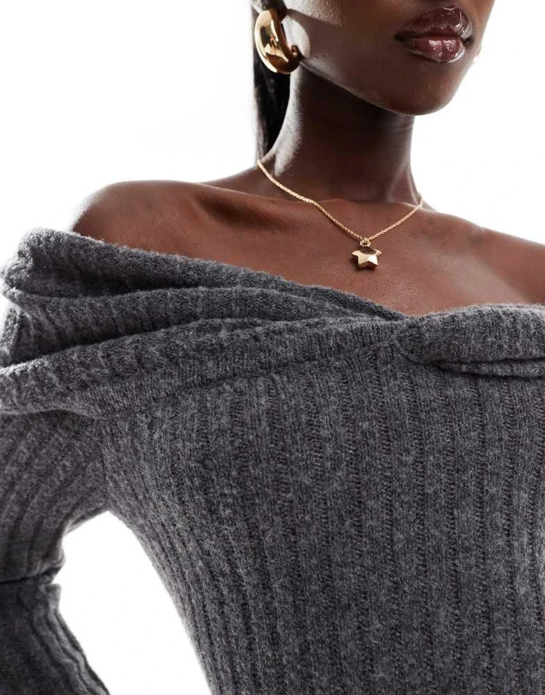 In The Style In The Style knitted bardot twist midi jumper dress in charcoal 4