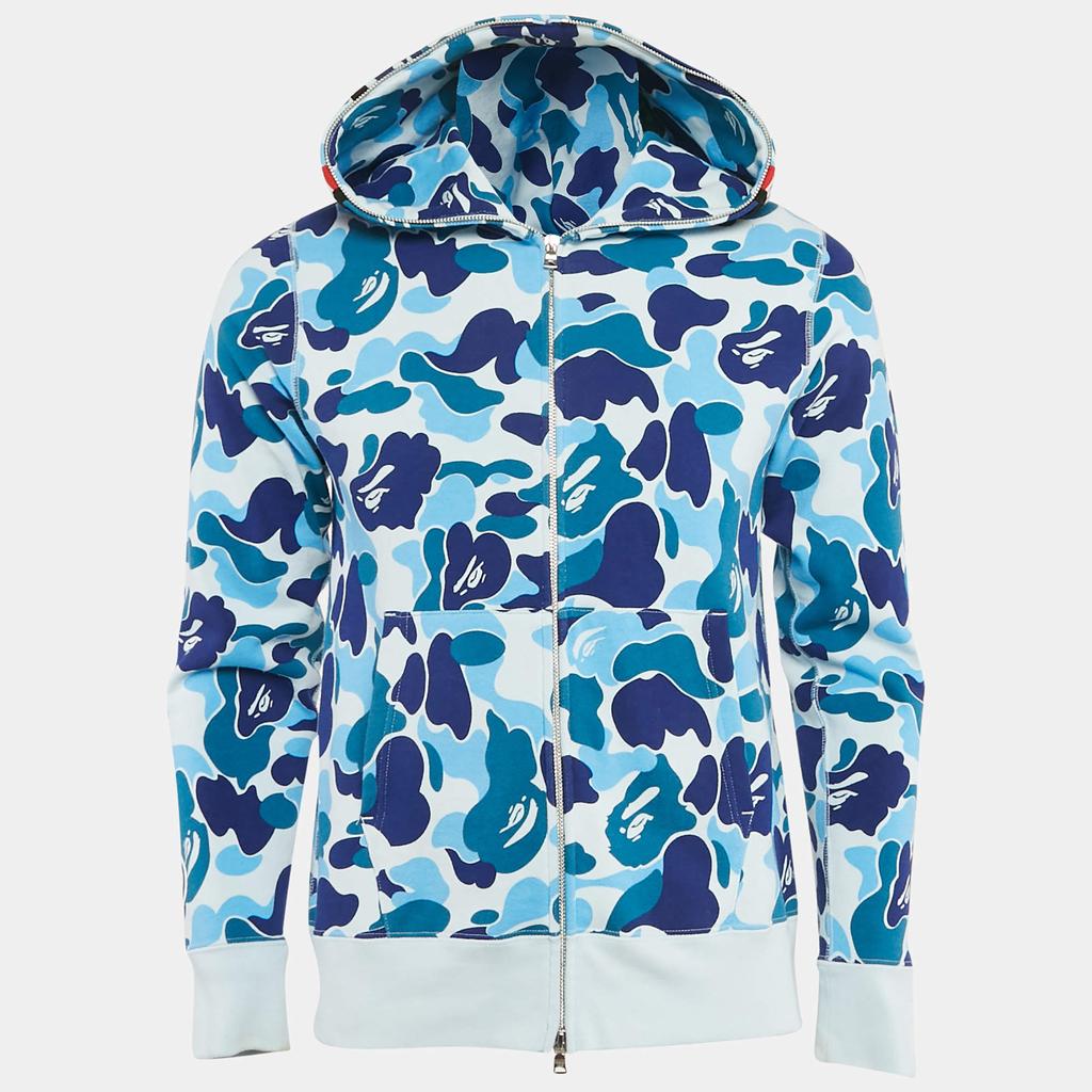 A Bathing Ape A Bathing Ape Blue Abc Camo Shark Print Full Zip Hoodie S