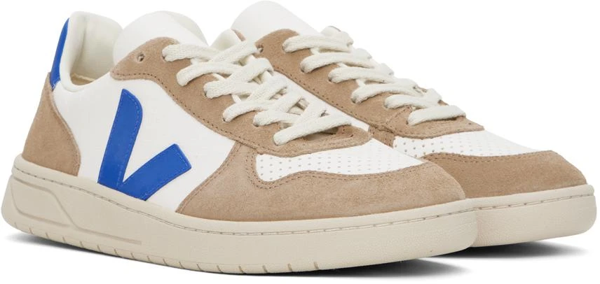 Veja White & Brown V-10 Leather Sneakers 4