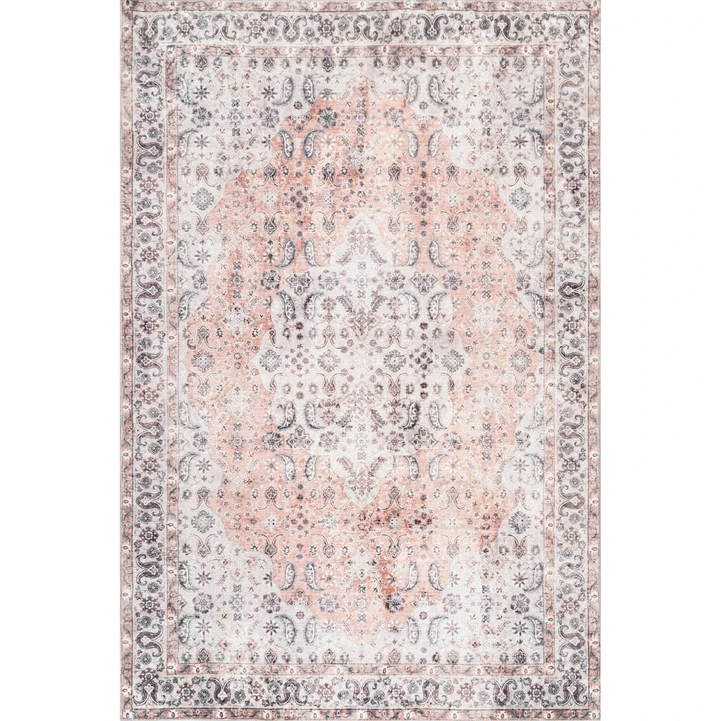 nuLOOM Jasmine Distressed Vintage Medallion Bordered Area Rug 2