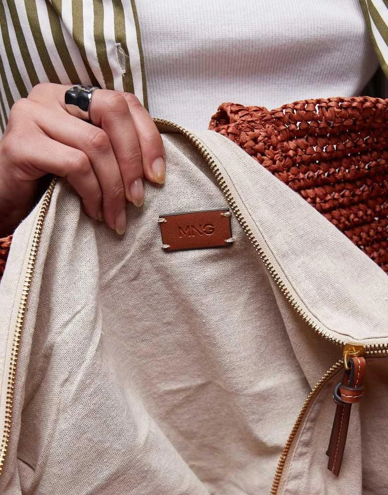 Mango Mango extra large raffia bag with zip thorugh lining in burnt orange 3