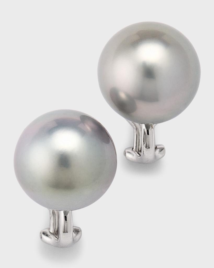 Belpearl 18K White Gold Gray Tahitian Pearl Stud Earrings