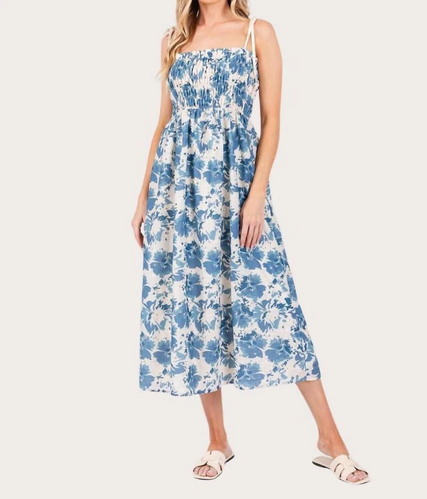 GEEGEE Floral Print Midi Sundress In Blue 1