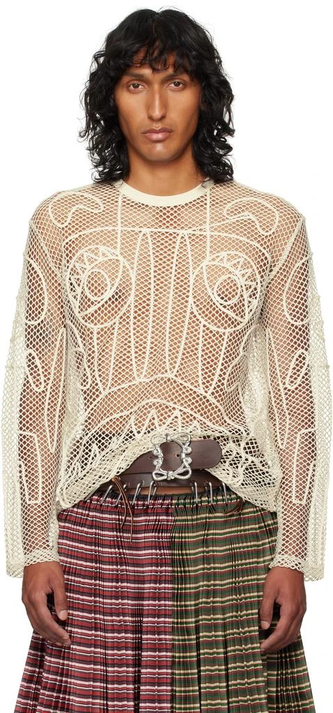 Charles Jeffrey Loverboy SSENSE Exclusive Off-White Graphic Net Long Sleeve T-shirt 1