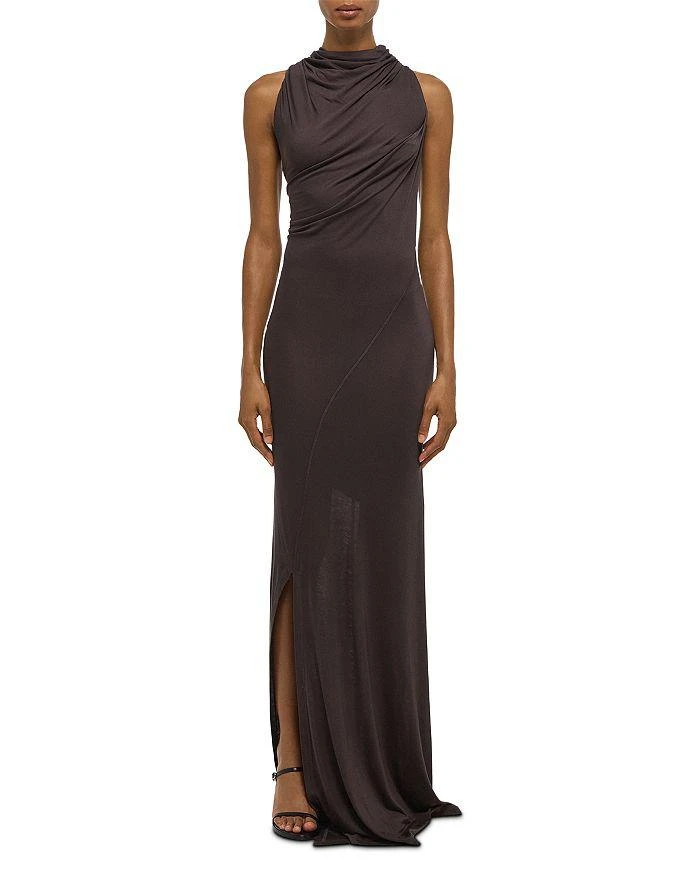helmut lang off the shoulder dress Helmut Lang Off-The-Shoulder Ruched Maxi Dress. Copper. Satin Size Large.  NWT