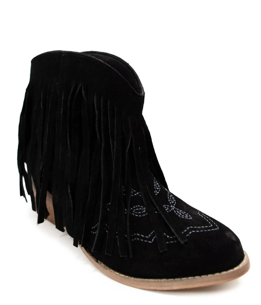 Naughty Monkey Women's Amos Fringe Ankle Bootie In Black Suede 4