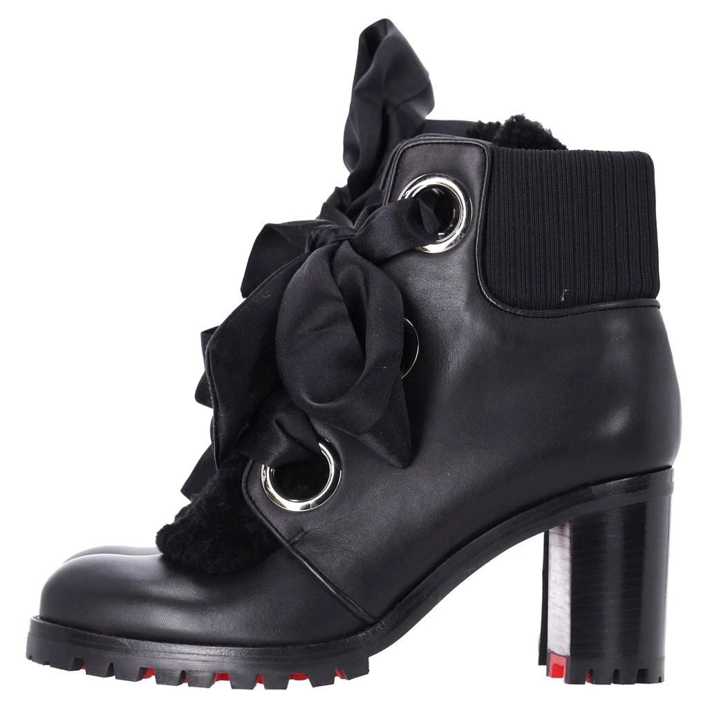 Christian Louboutin Jenny Bow Lace Heeled Ankle Boots in Black Calf Leather 2