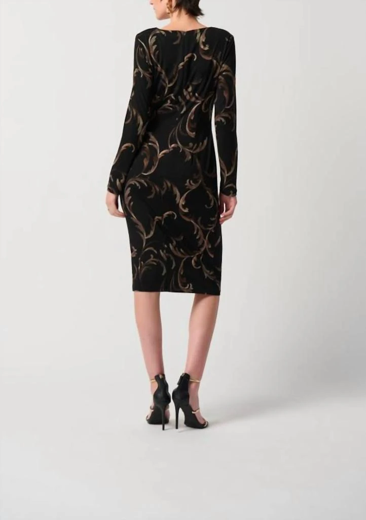 JOSEPH RIBKOFF Joseph Ribkoff - Baroque Foiled Silky Knit Sheath Dress With Ornament 2