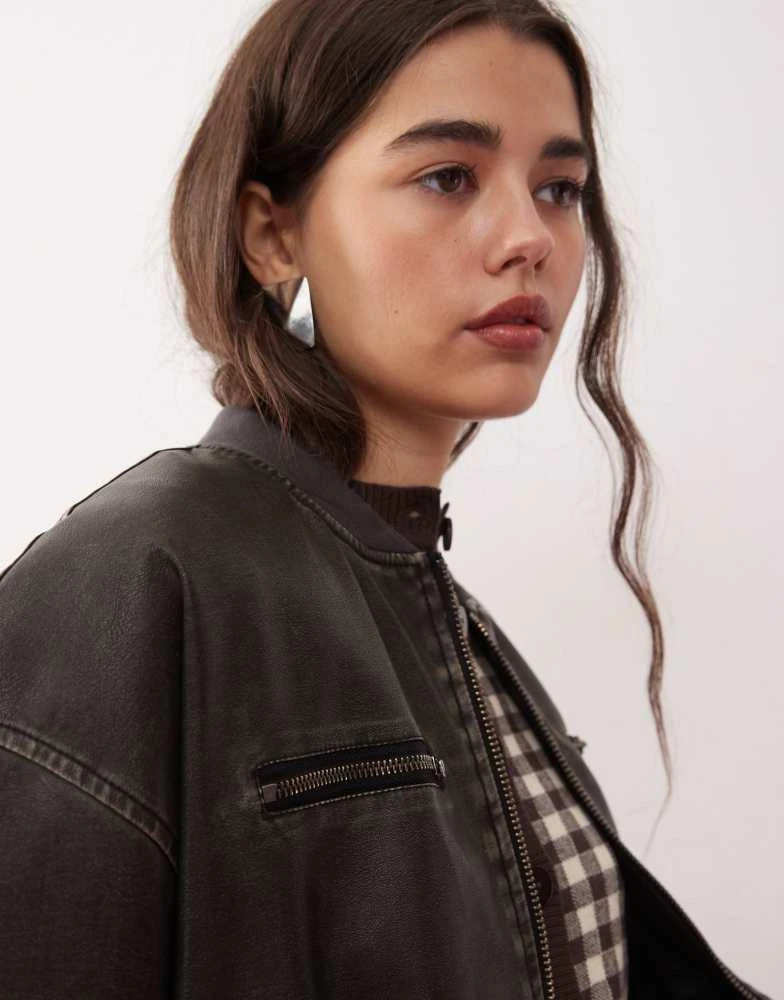 Motel Motel marco distressed faux leather bomber jacket in black 4