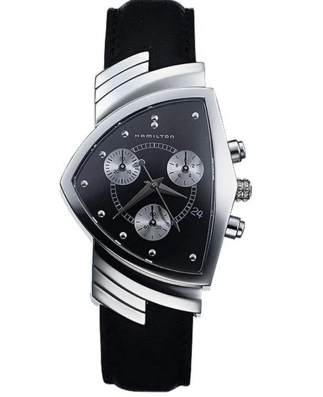 Hamilton Hamilton Ventura Chrono Quartz Black Dial Leather Strap Men's Watch H24412732 1