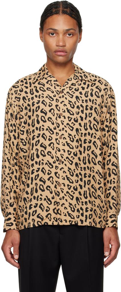 Beige Leopard Open Collar Shirt