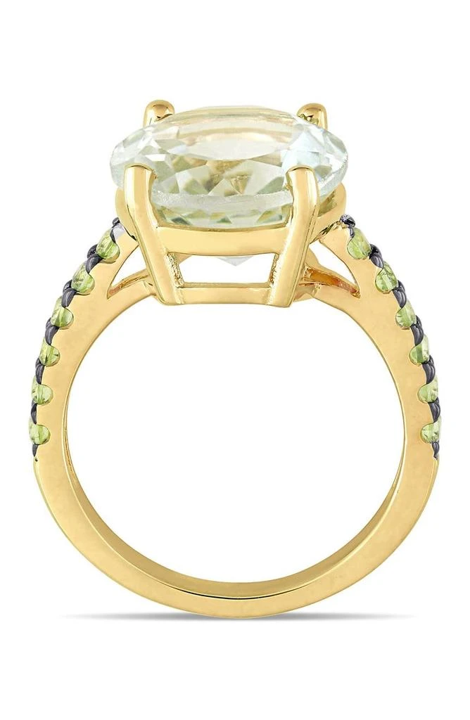DELMAR Yellow Gold Plated Sterling Silver Green Prasiolite Pavé Peridot Ring 2