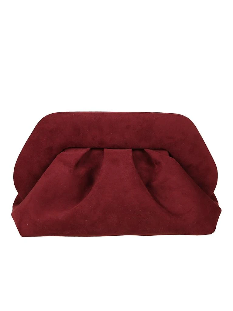 THEMOIRÈ Ruched Burgundy Suede Clutch Bag With Structured Frame 2