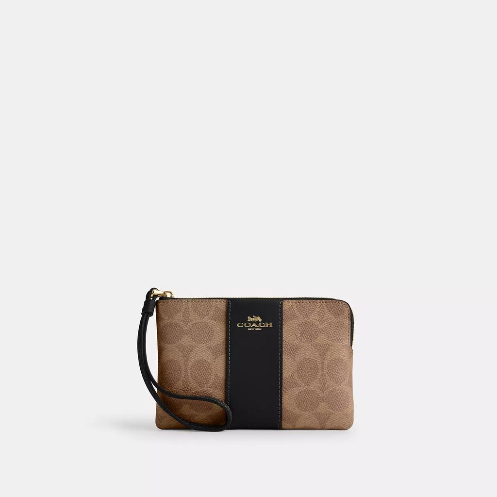 Coach Corner Zip Wristlet In Signature Canvas With Stripe
