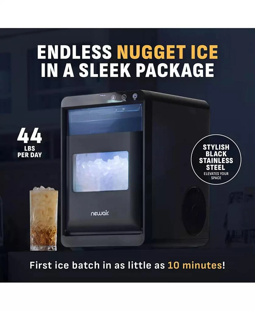 Newair Nugget Ice Maker Countertop, 44 lbs in 24 hours Ice Machine Nugget, Self Cleaning Ice Maker in Black Stainless Steel, Perfect for Home Bar, Kitchen Countertop, RV, Home Office 2