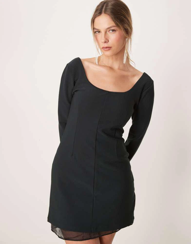 Abercrombie & Fitch Abercrombie & Fitch scoop neck mini aline dress with sheer insert in black 4
