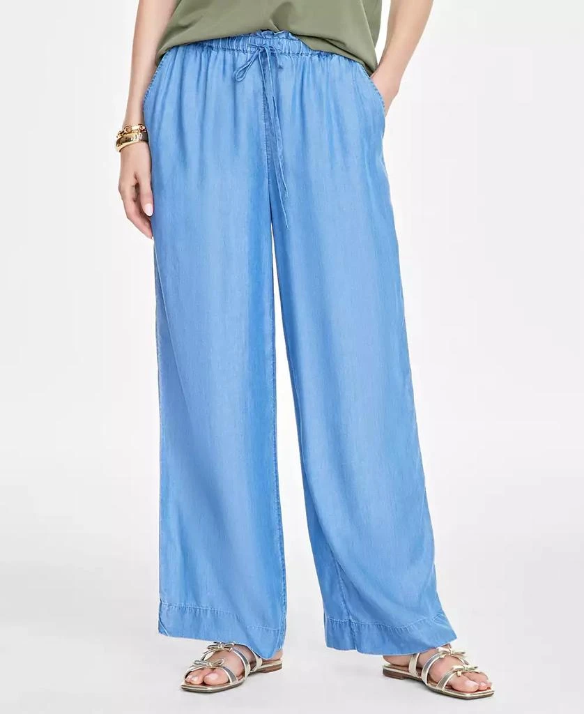 On 34th Women's Chambray Drawstring Wide-Leg Pants, Created for Macy's 3