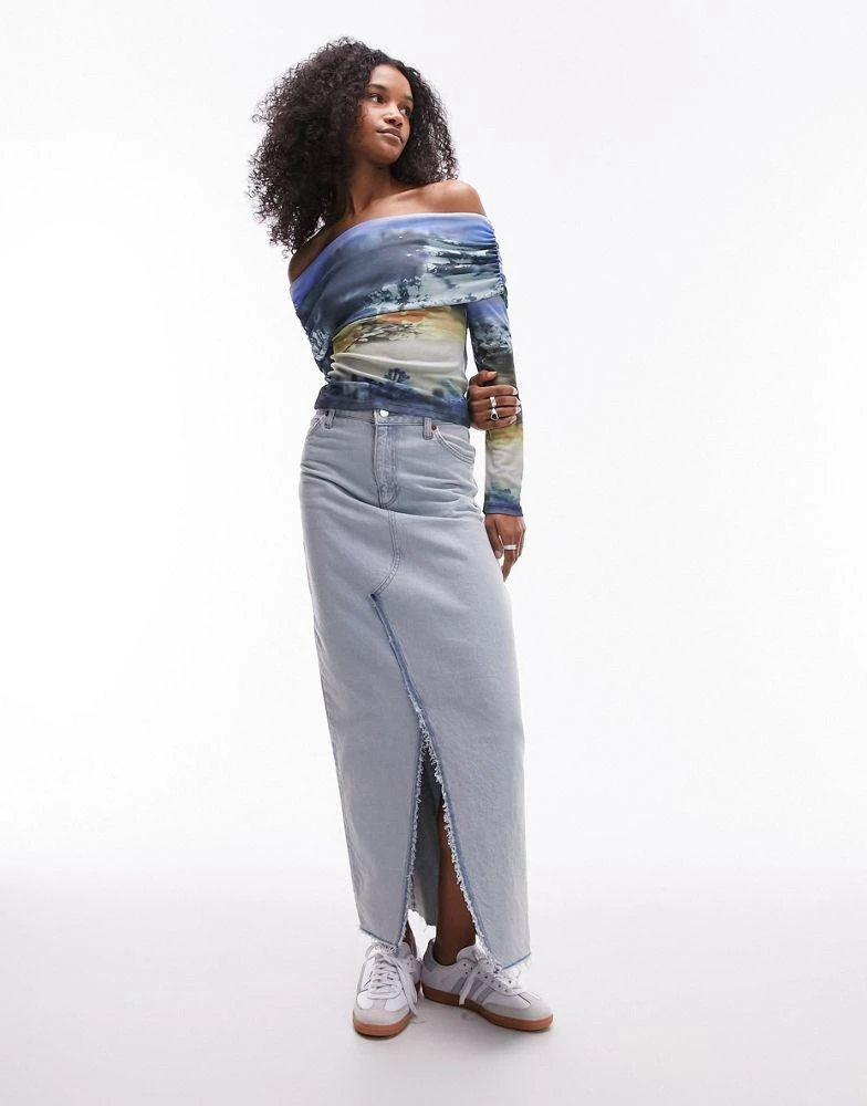 Topshop Topshop abstract floral landscape long sleeve bardot in blue 4