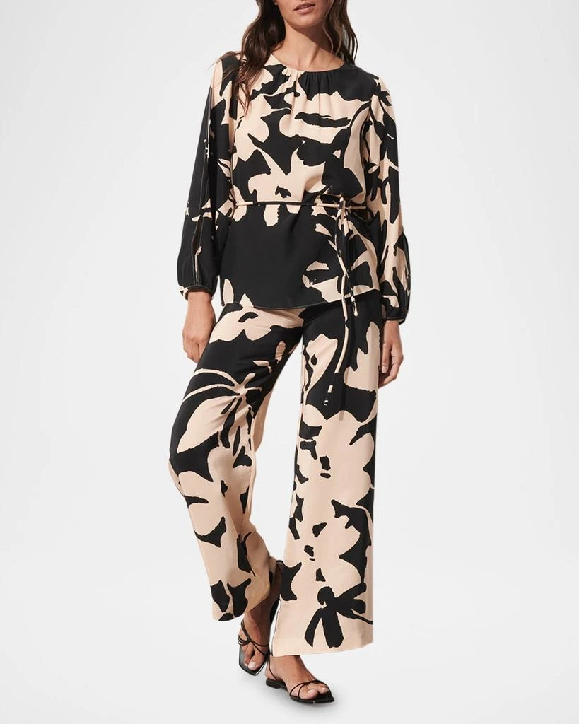 FIGUE Devon Floral-Print Silk Straight-Leg Pull-On Pants 3