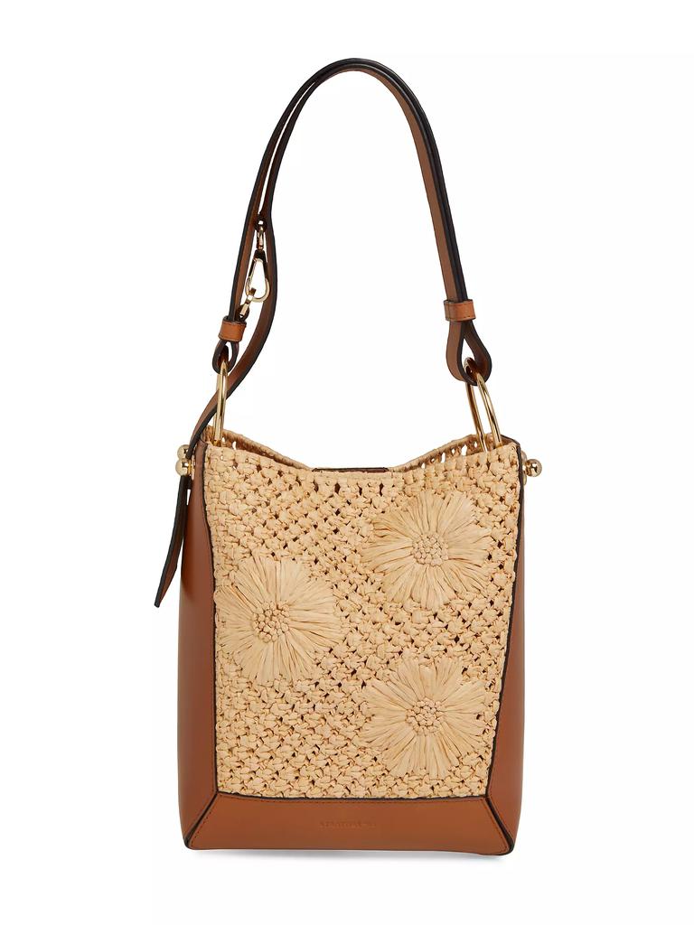 Strathberry Medium Lana Floral-Detailed Raffia & Leather Shoulder Bag