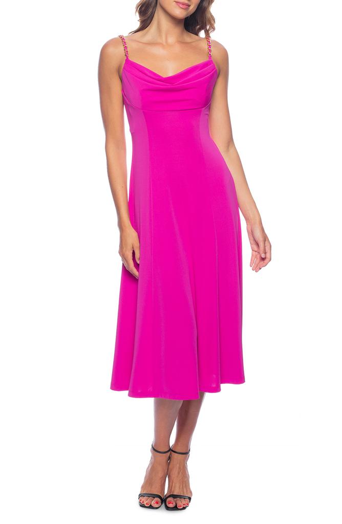 MARINA Cowl Neck Cocktail Midi Dress
