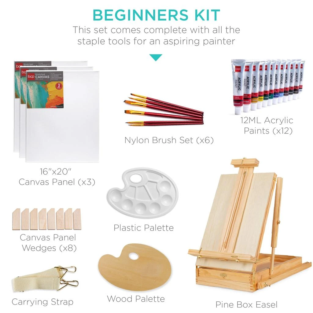 Best Choice Products French Easel, 32pc Beginners Kit Portable Wooden Adjustable Tripod  w/ Paint Supplies 2
