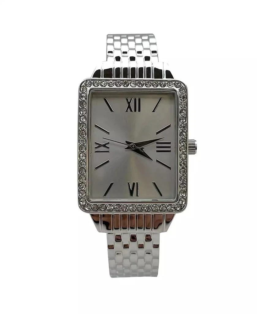 Olivia Pratt Silver Square Face with Rhinestones Bangle Women Watch 1
