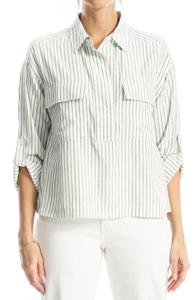 Max Studio Grid Print Roll Sleeve Popover Shirt 1