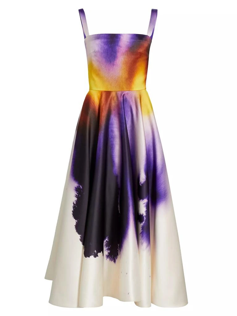 Oscar de la Renta Abstract Orchid Satin Cocktail Dress 1