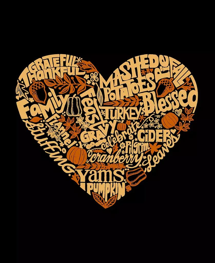 LA Pop Art Women's Thanksgiving Heart Word Art Crew Neck T-Shirt 3