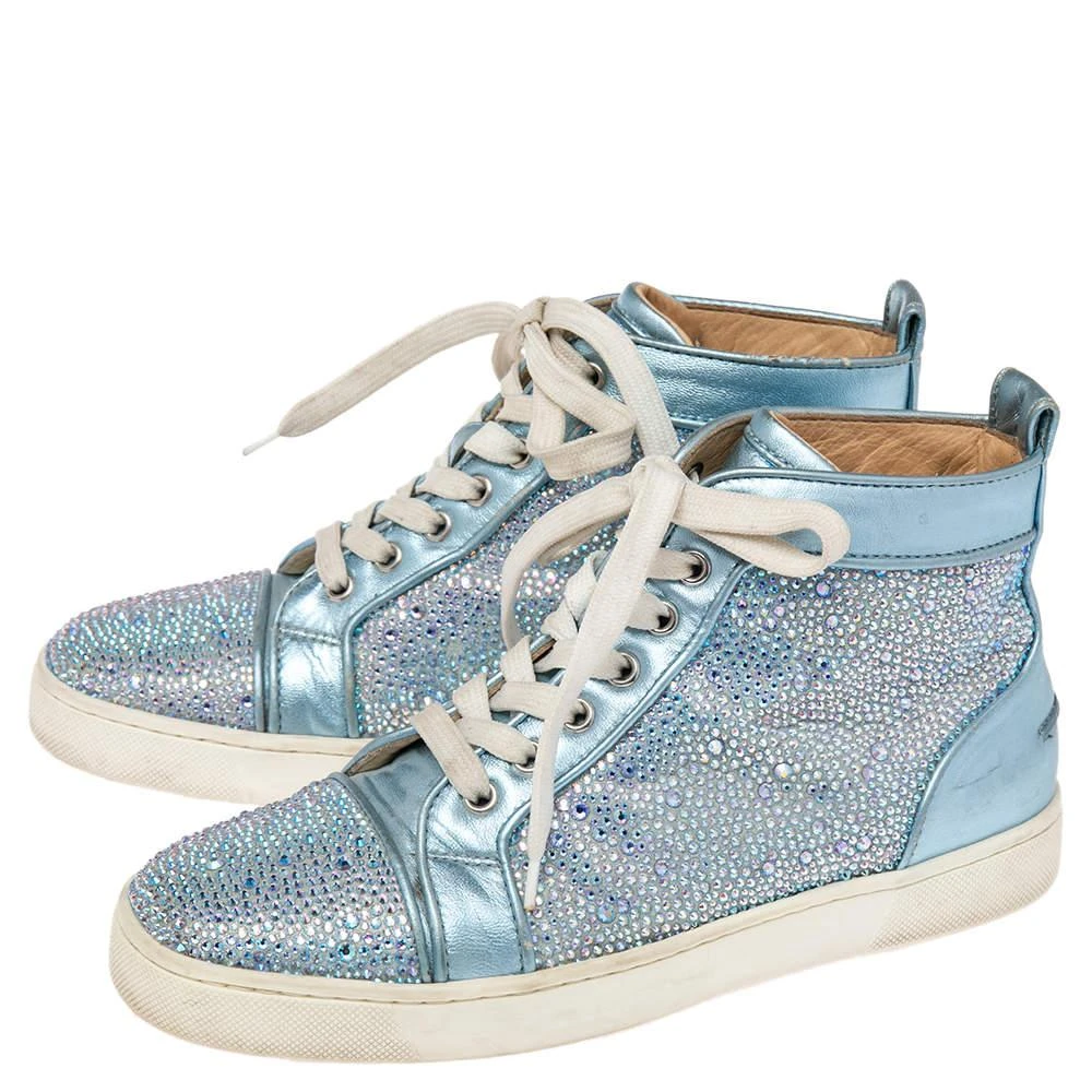 Christian Louboutin Christian Louboutin Light Blue Leather Crystals Embellished Louis Orlato High Top Sneakers Size 38 4