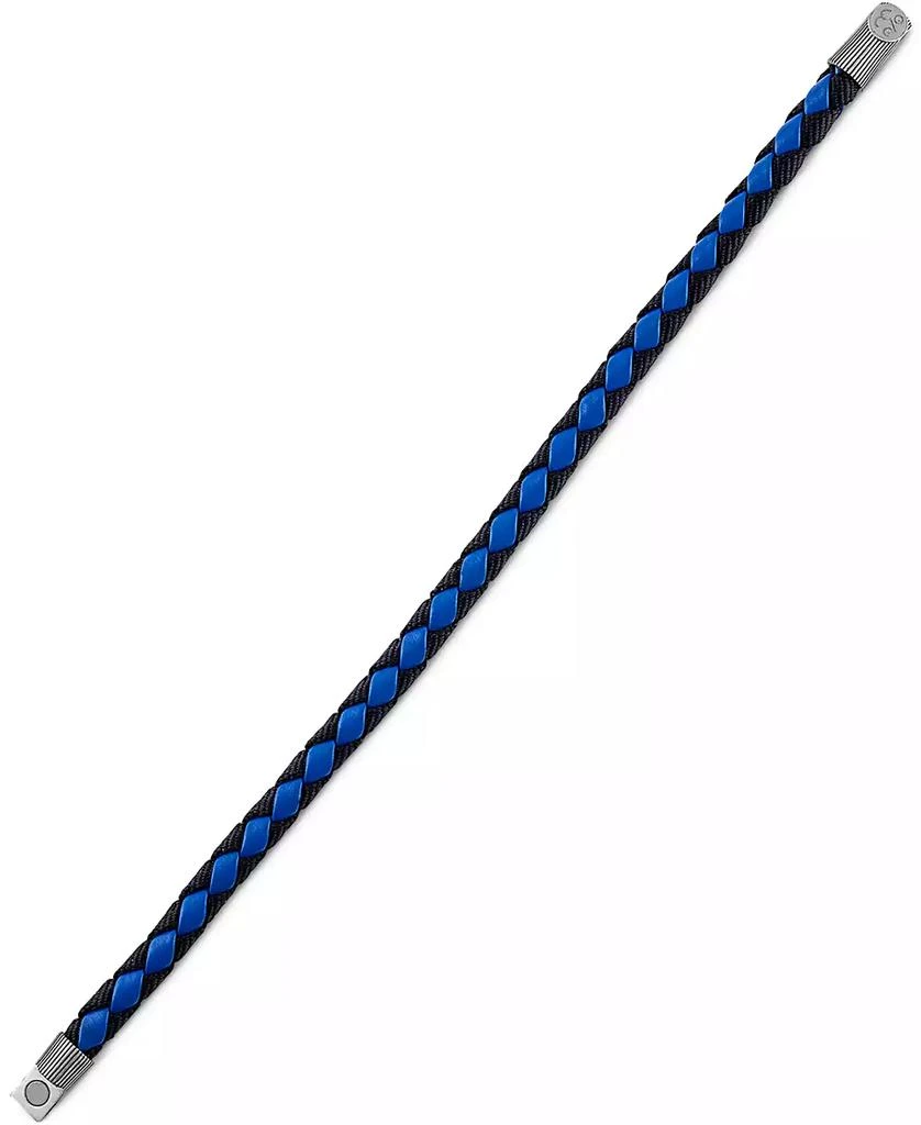 Esquire Men's Jewelry Blue Leather Woven Bracelet in Sterling Silver, Created for Macy's 3