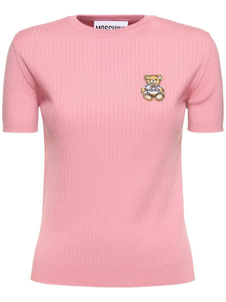 Moschino Wool Ribbed Knit Short Sleeve Top 1