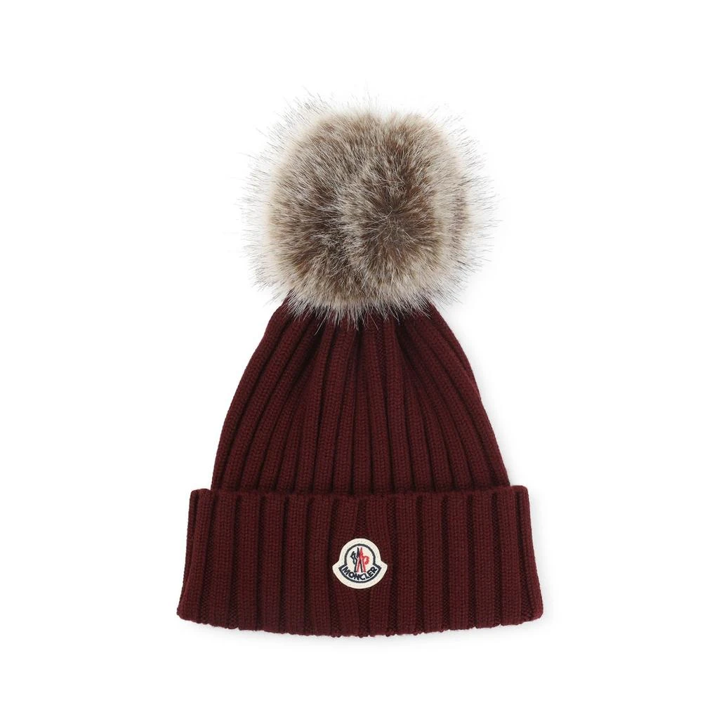 Shop Moncler Pom Pom Embellished Knitted Beanie on Sale at  display picture 1