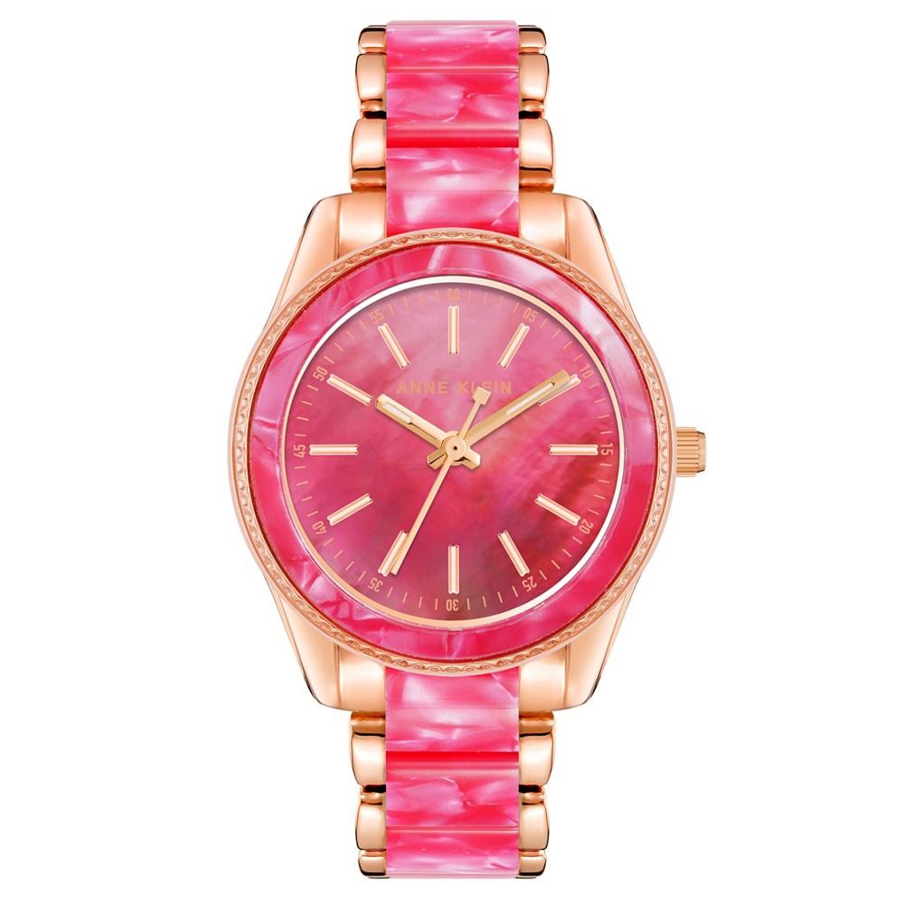 Anne Klein Women's Quartz Rose Gold-Tone Alloy and Hot Pink Acetate Watch, 37.5mm