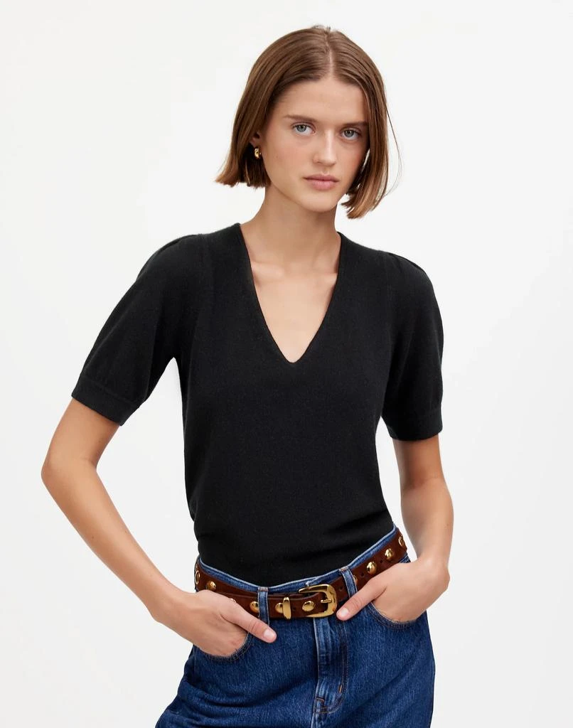 Madewell Cashmere V-Neck Puff-Sleeve Sweater Tee 1